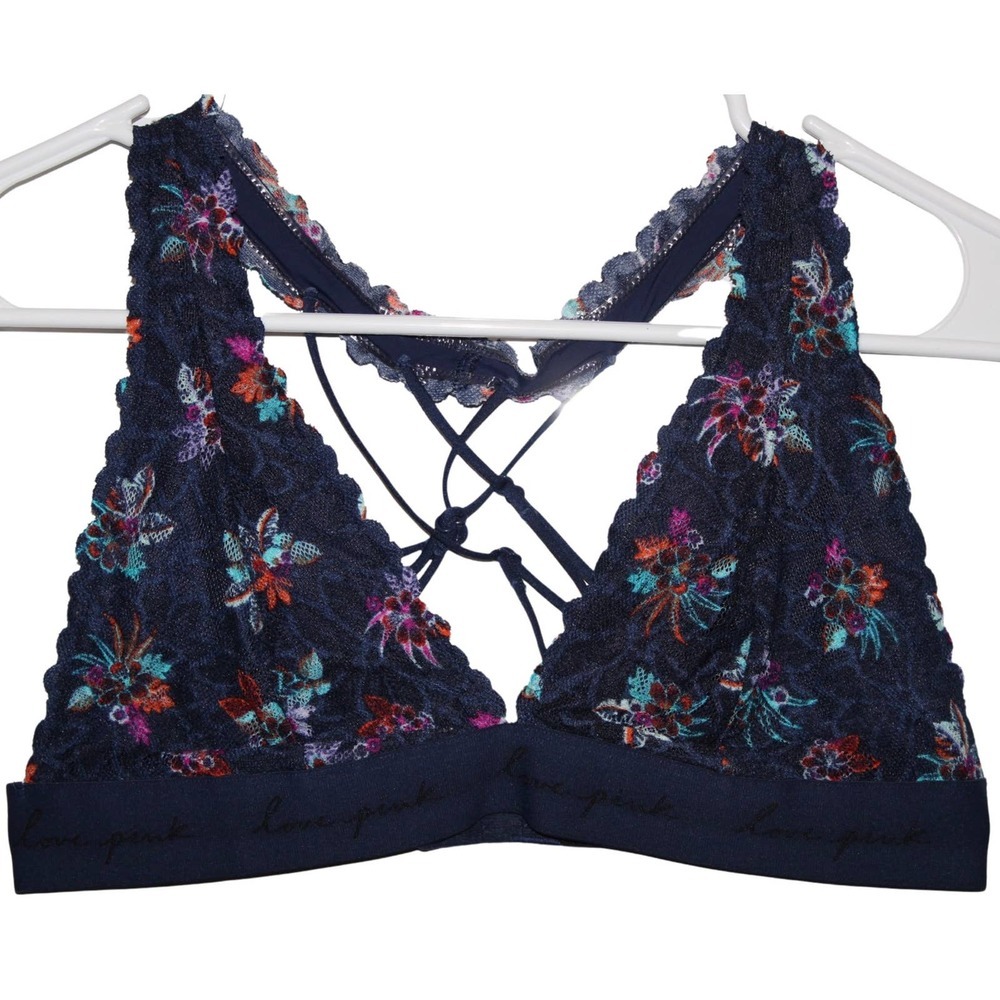 PINK Victoria's Secret Blue White Orange Pink Green Purple Floral Bralette Sz S